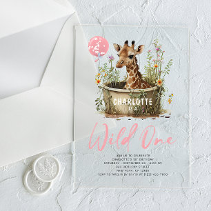 Invitations En Acrylique Sauvage Une jolie girafe 1er Anniversaire Boho Ani
