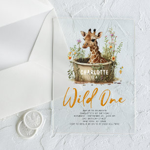 Invitations En Acrylique Sauvage Une jolie girafe 1er anniversaire Boho Ani