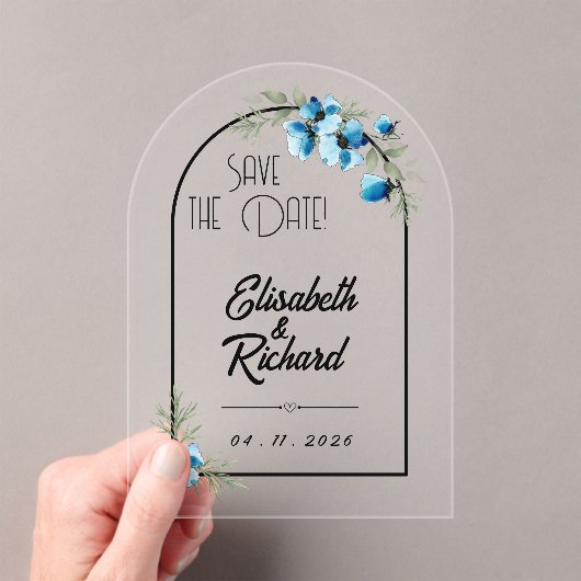 Invitations En Acrylique Save the date "Fleurs bleues" (In situ (ordinateur de poche))