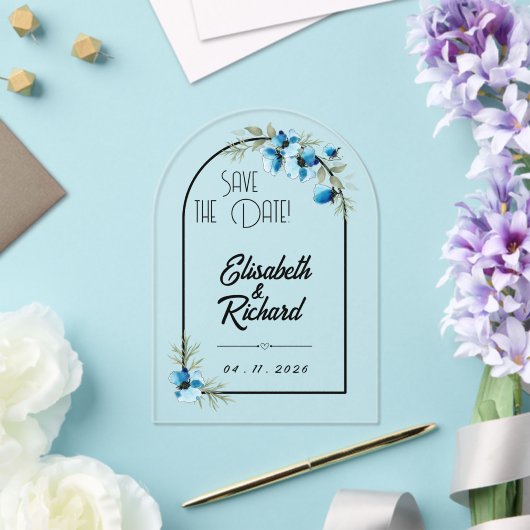 Invitations En Acrylique Save the date "Fleurs bleues" (Insitu (Mariage))
