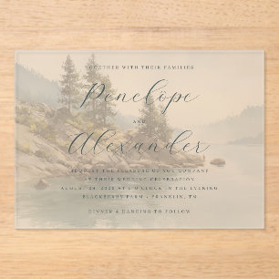 Invitations En Acrylique Scène sereine et verdoyante au bord d'un lac aux t