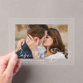 Invitations En Acrylique Script blanc manuscrit moderne Enregistrer la date (In situ (ordinateur de poche))