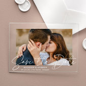 Invitations En Acrylique Script blanc manuscrit moderne Enregistrer la date