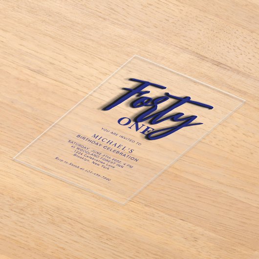 Invitations En Acrylique Script bleu élégant Quarante 40e anniversaire adul (Poser)