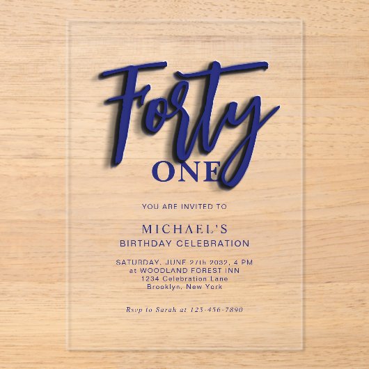Invitations En Acrylique Script bleu élégant Quarante 40e anniversaire adul (Recto)