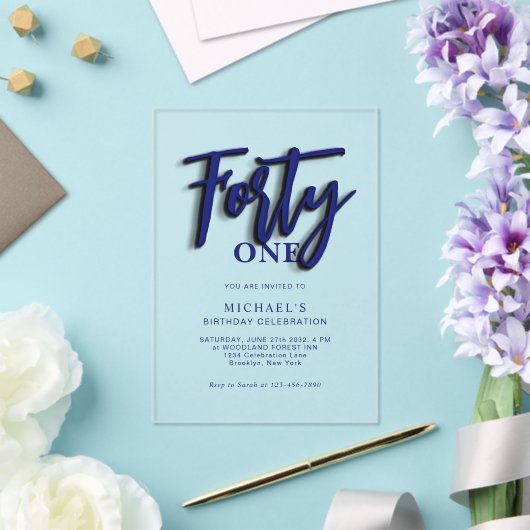 Invitations En Acrylique Script bleu élégant Quarante 40e anniversaire adul (Insitu (Mariage))