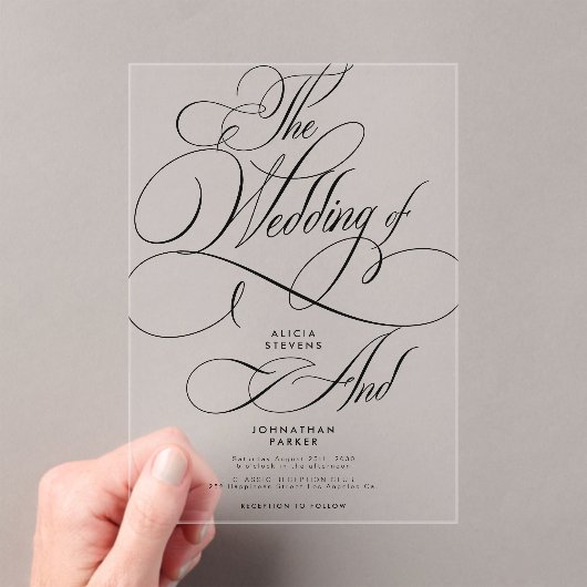 Invitations En Acrylique Script calligraphie classique moderne clair mariag (In situ (ordinateur de poche))