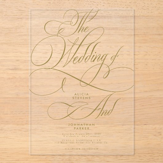 Invitations En Acrylique Script calligraphie classique moderne clair mariag (Recto)