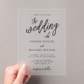 Invitations En Acrylique Script contemporain élégant Mariage noir blanc (In situ (ordinateur de poche))