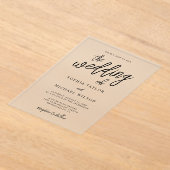 Invitations En Acrylique Script contemporain élégant Mariage noir blanc (Poser)