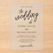 Invitations En Acrylique Script contemporain élégant Mariage noir blanc (Recto)