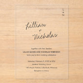 Invitations En Acrylique Script contemporain Mariage moderne (Recto)
