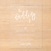 Invitations En Acrylique Script contemporain moderne Mariage noir blanc (Recto)