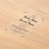 Invitations En Acrylique Script de calligraphie simple Mariage noir et blan (Poser)