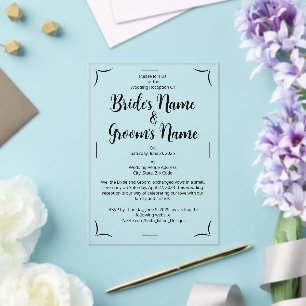 Invitations En Acrylique Script de calligraphie simple Mariage noir et blan