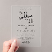 Invitations En Acrylique Script de lettres main moderne Mariage noir blanc (In situ (ordinateur de poche))