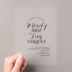 Invitations En Acrylique Script de mariage moderne noir