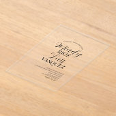 Invitations En Acrylique Script de mariage moderne noir (Poser)