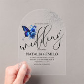 Invitations En Acrylique Script de papillon bleu moderne Mariage minimal (In situ (ordinateur de poche))