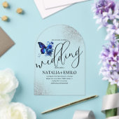 Invitations En Acrylique Script de papillon bleu moderne Mariage minimal (Insitu (Mariage))