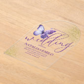 Invitations En Acrylique Script de papillon violet moderne Mariage minimal (Poser)