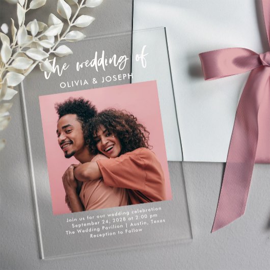 Invitations En Acrylique Script Décontracté et photo chic | Mariage