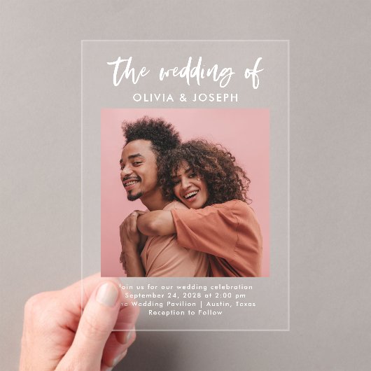 Invitations En Acrylique Script Décontracté et photo chic | Mariage (In situ (ordinateur de poche))