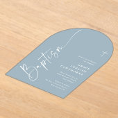 Invitations En Acrylique Script élégant moderne Dusty Blue Boys Baptême (Poser)