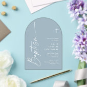 Invitations En Acrylique Script élégant moderne Dusty Blue Boys Baptême (Insitu (Mariage))