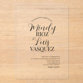 Invitations En Acrylique Script Mariage moderne noir (Recto)