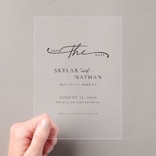 Invitations En Acrylique Script Mariage Simple Élégant Enregistrer La Date (In situ (ordinateur de poche))
