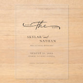Invitations En Acrylique Script Mariage Simple Élégant Enregistrer La Date  (Recto)