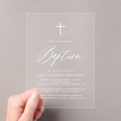 Invitations En Acrylique Script minimaliste Baptême blanc (In situ (ordinateur de poche))