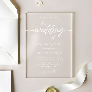 Invitations En Acrylique Script Minimaliste Moderne Mariage noir et blanc