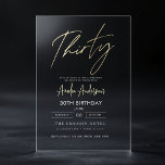Invitations En Acrylique Script minimaliste or élégant 30e anniversaire<br><div class="desc">Célébrez un jalon dans le style avec le minimaliste Gold Elegant Script 30th Birthday Acryllique Invitation. Cette invitation moderne et sophistiquée présente un design de script or élégant sur un arrière - plan acrylique de qualité supérieure, créant un look élégant et intemporel. Parfait pour des fêtes d'anniversaire haut de gamme,...</div>