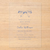 Invitations En Acrylique Script moderne Coquette Bow Fête des mariées bleue (Recto)