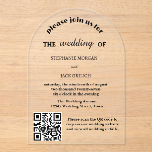 Invitations En Acrylique Script moderne élégant QR Code Mariage budget