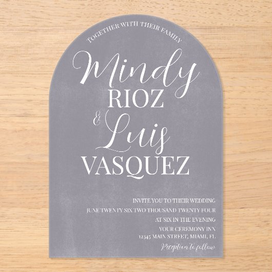 Invitations En Acrylique Script moderne Gris Washed Pierre Rustique Mariage (Recto)
