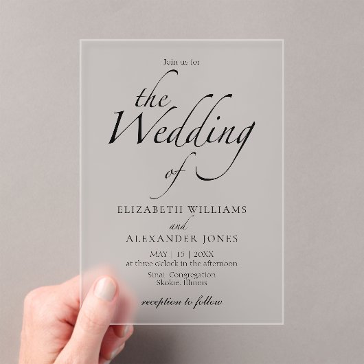 Invitations En Acrylique Script moderne Mariage noir et blanc (In situ (ordinateur de poche))