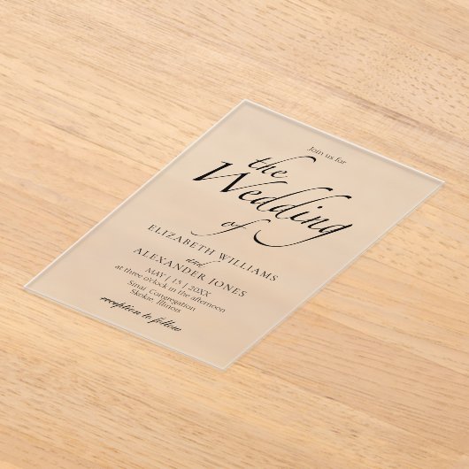 Invitations En Acrylique Script moderne Mariage noir et blanc (Poser)