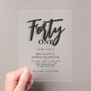 Invitations En Acrylique Script noir élégant Quarante 40e anniversaire adul