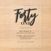 Invitations En Acrylique Script noir élégant Quarante 40e anniversaire adul (Recto)