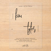 Invitations En Acrylique Script noir moderne minimaliste clair mariage (Recto)