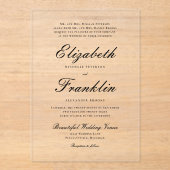 Invitations En Acrylique Script Orné Mariage noir et blanc (Recto)