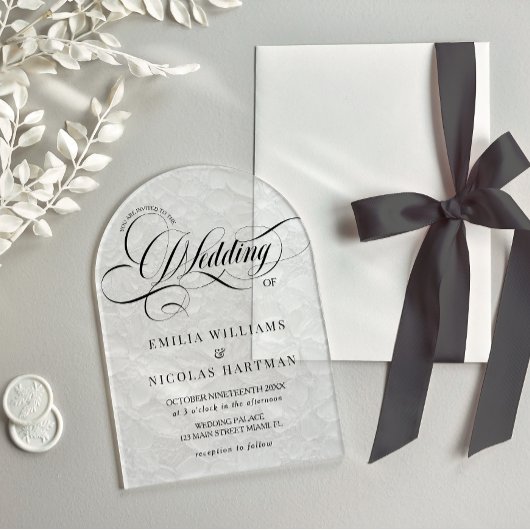 Invitations En Acrylique Script romantique Mariage noir et blanc
