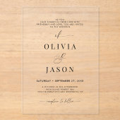 Invitations En Acrylique Script romantique moderne Mariage noir et blanc (Recto)