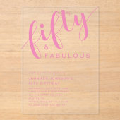 Invitations En Acrylique Script rose minimaliste 50e anniversaire (Recto)