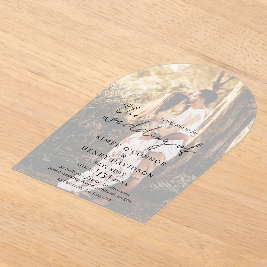 Invitations En Acrylique Script rustique Photo Mariage moderne (Poser)