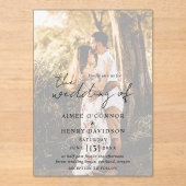 Invitations En Acrylique Script rustique Photo Mariage moderne (Recto)
