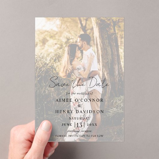Invitations En Acrylique Script rustique Photo Mariage moderne Enregistrer (In situ (ordinateur de poche))